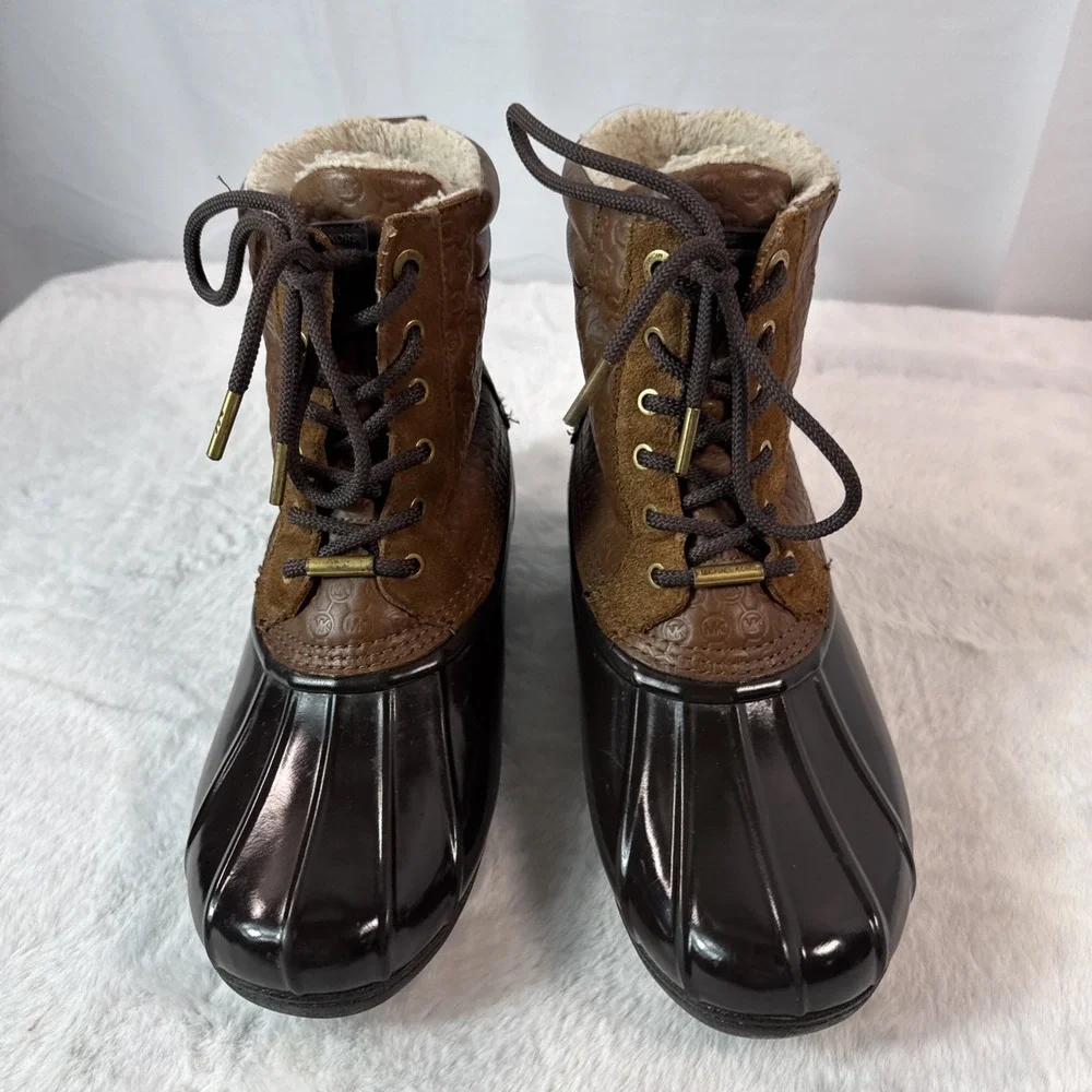 Michael Kors Easton Lace- Up Duck Boots In Brown Women's Size 8 Medium - Picture 2 of 6